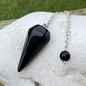 Genuine black onyx pendulum divination 6 sided hexagon with round onyx bead